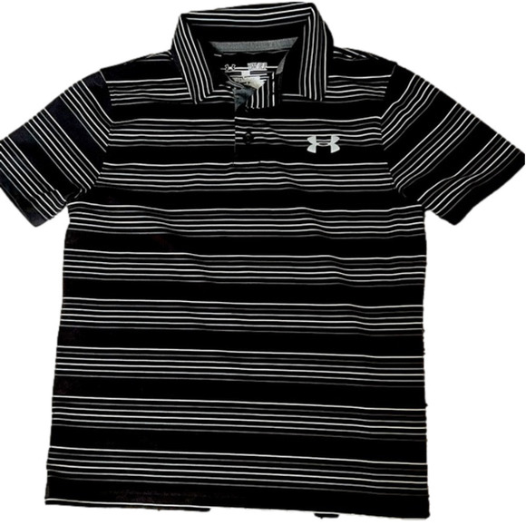 Under Armour Boy’s Golf Shirt, Youth Small, Thin Vertical Stripes - Picture 1 of 4